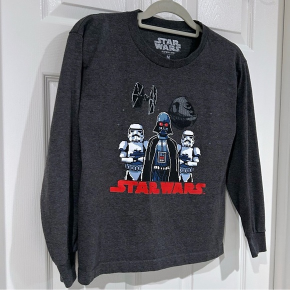 Star Wars Darth Vader Youth Boys Long Sleeve Graphic Tee Shirt Sz M Gray Unisex - Picture 2 of 8